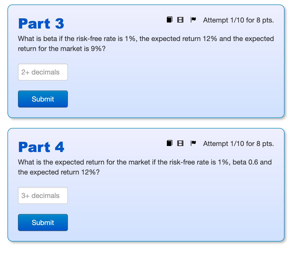 | Attempt 1/10 for 8 pts. What is the expected return for