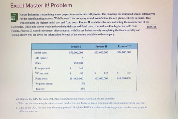 I need help to solve this in Excel Excel Master It! Problem