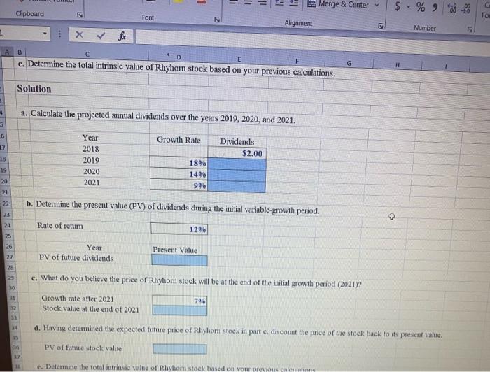 spreadsheet that applies the variable-growth model to predict the intrinsie value of