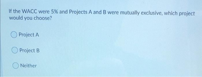 two projects with the following net cash flows (in millions): 0 2