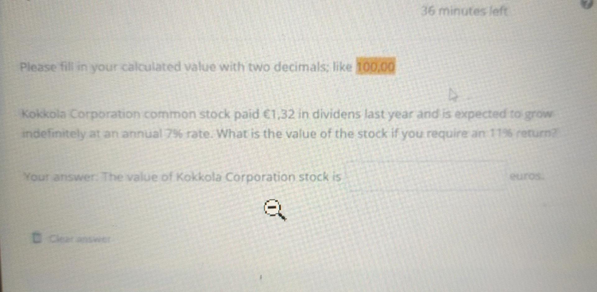 36 minutter Please fill in your calculated value with two deamak,