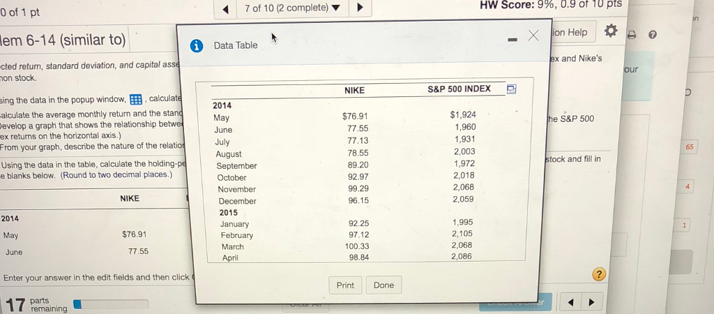 to) (Expected return, standard deviation, and capital asset pricing model) The following