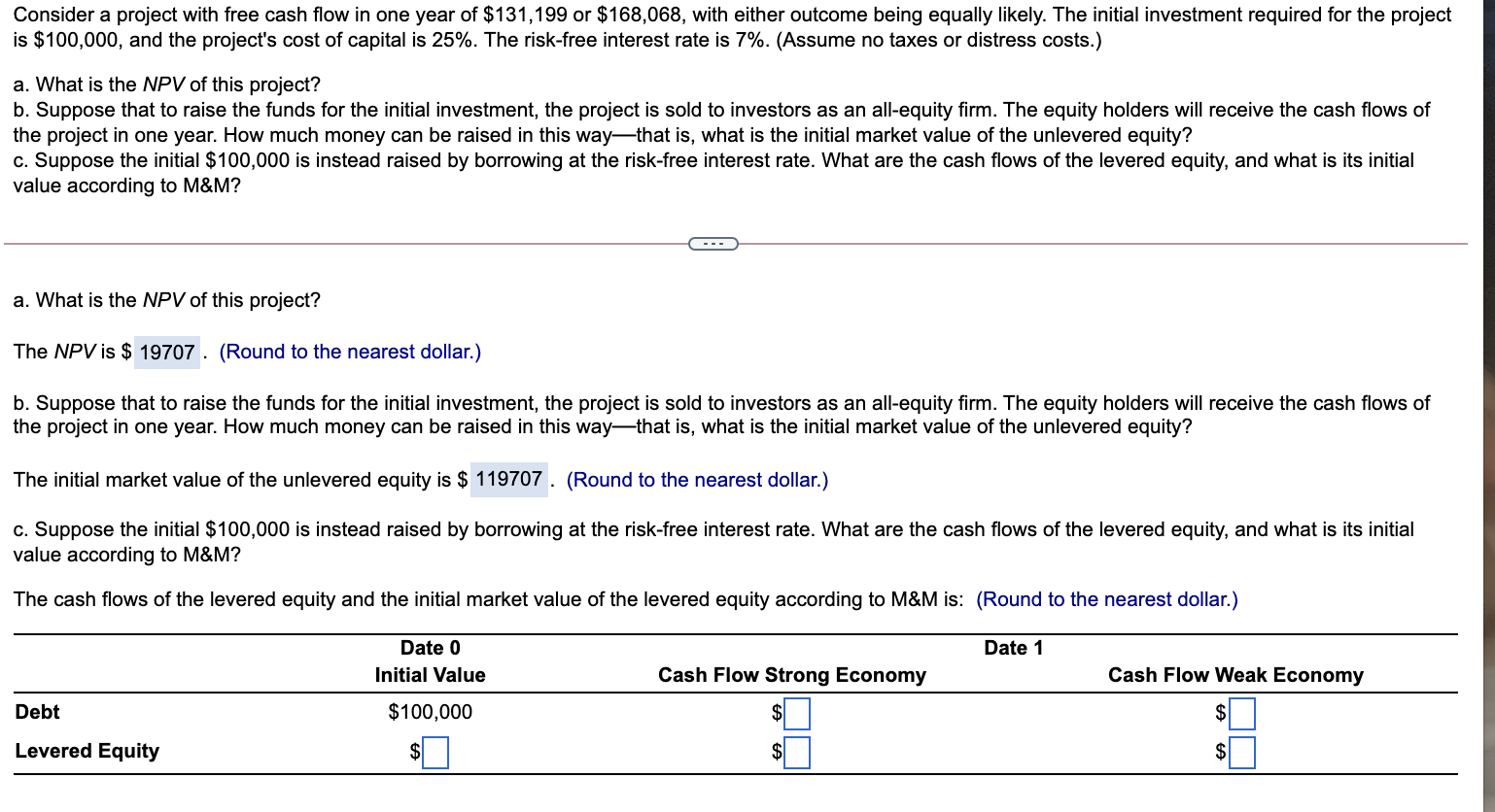 please answer part c) Consider a project with free cash flow in