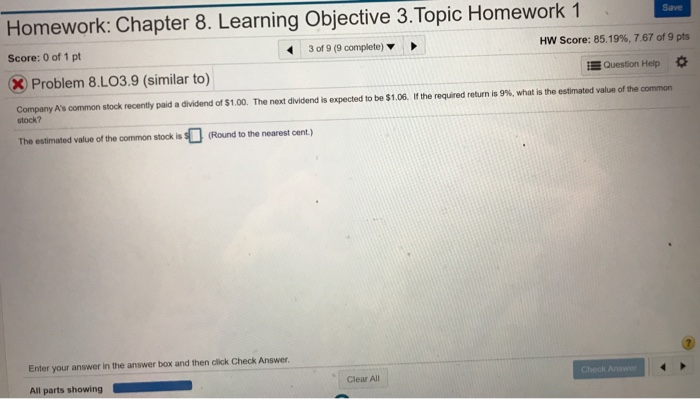  Homework: Chapter 8. Learning Objective 3. Topic Homework 1 Score: 0