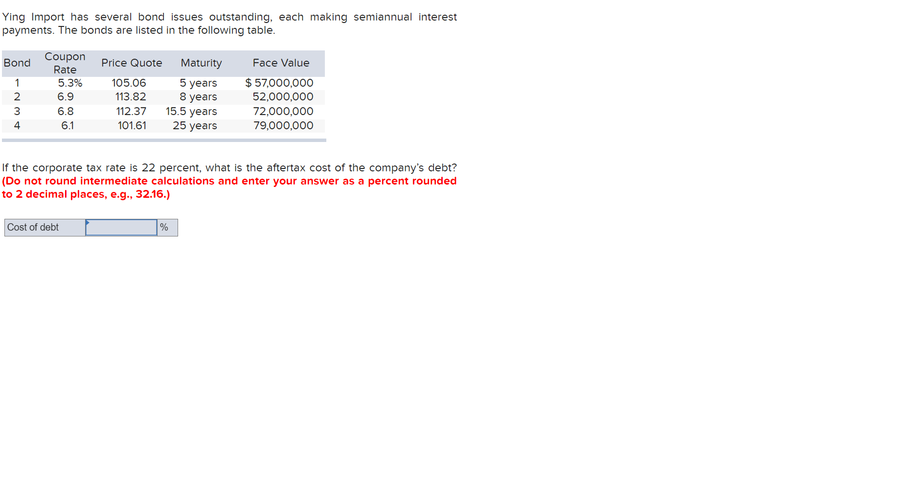  Ying Import has several bond issues outstanding, each making semiannual interest