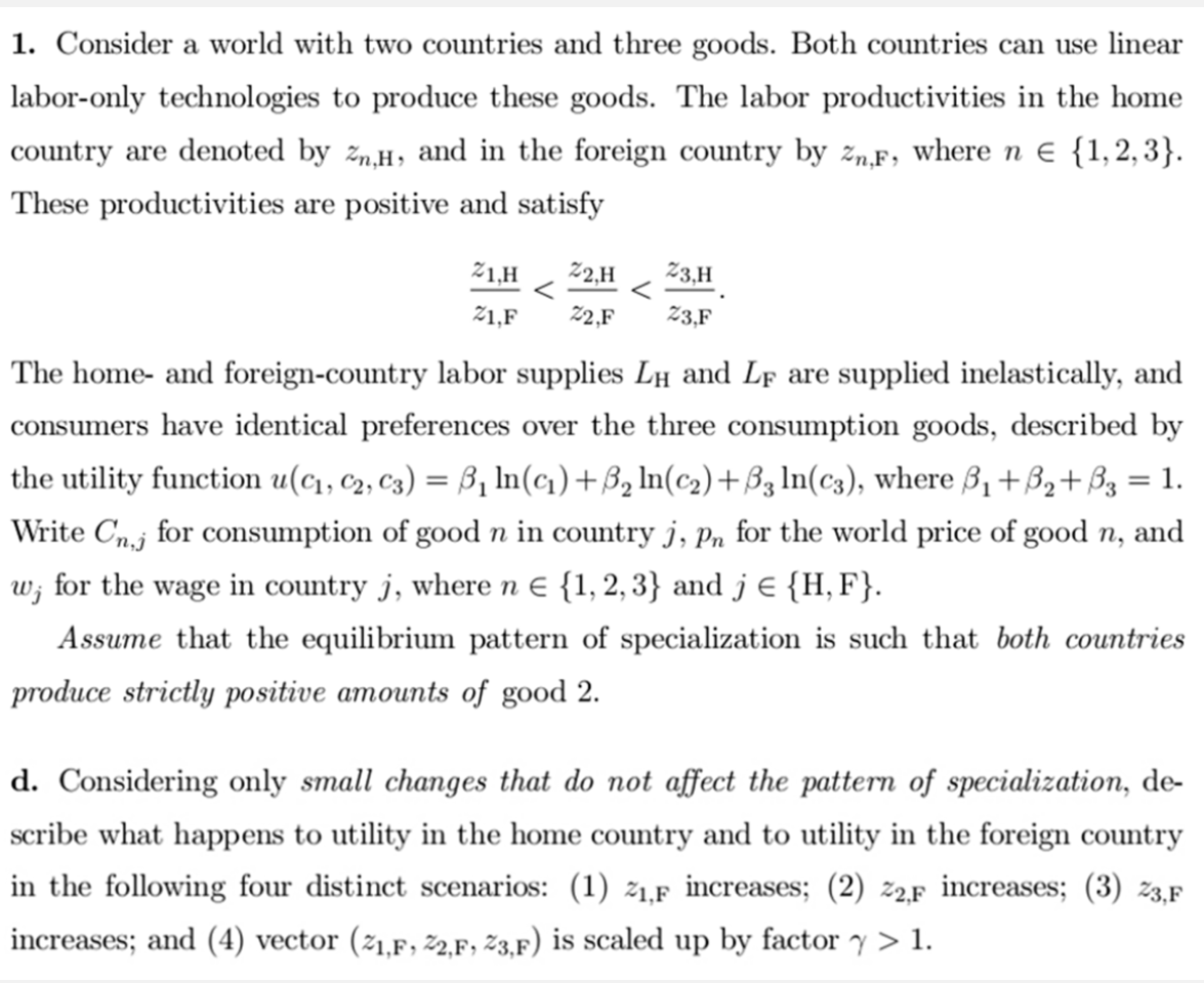 International Trade problem about one-factor Ricardian Model with two countries and many