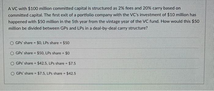  AVC with $100 million committed capital is structured as 2% fees