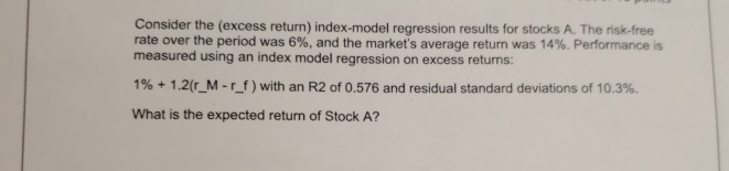  Consider the (excess return) index-model regression results for stocks A. The