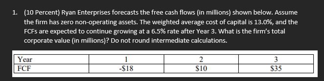 Please show work in excel. (10 Percent) Ryan Enterprises forecasts the