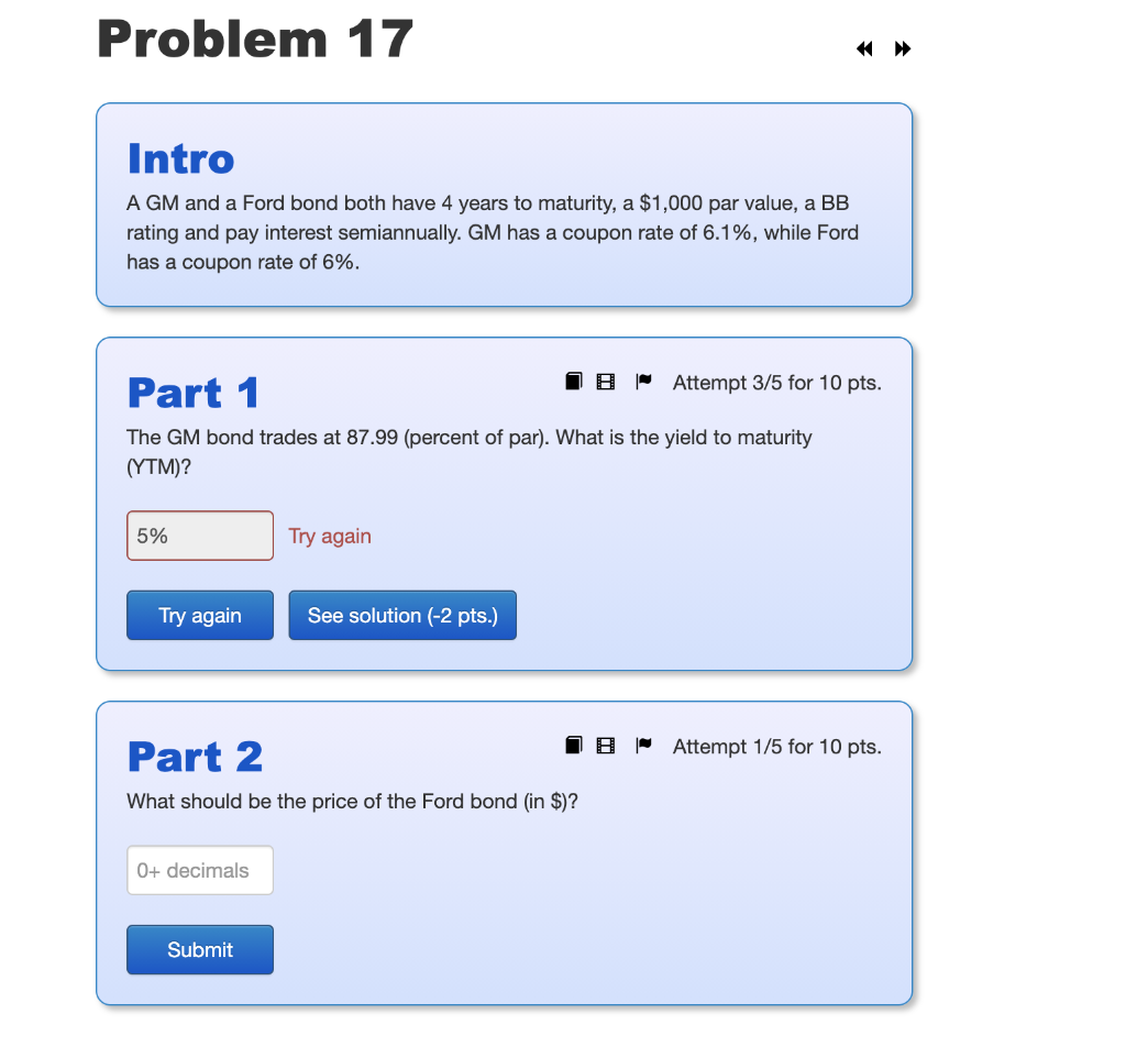 Problem 17 Intro A GM and a Ford bond both have