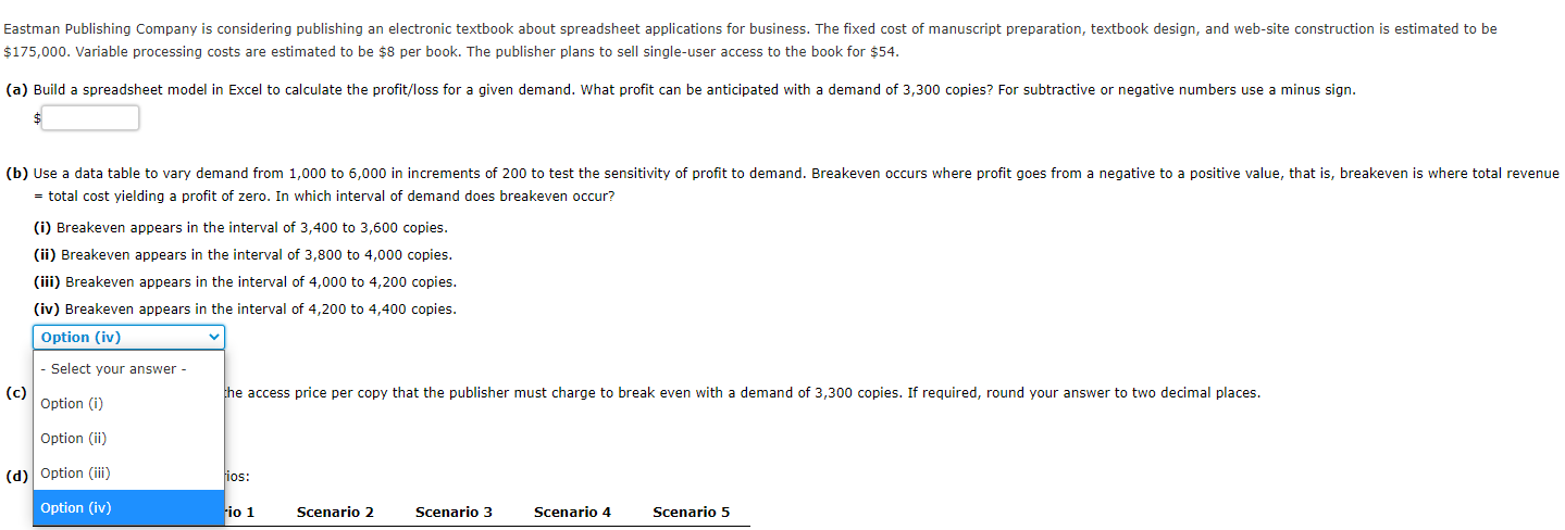 has five parts. Similar questions to this have already been solved so