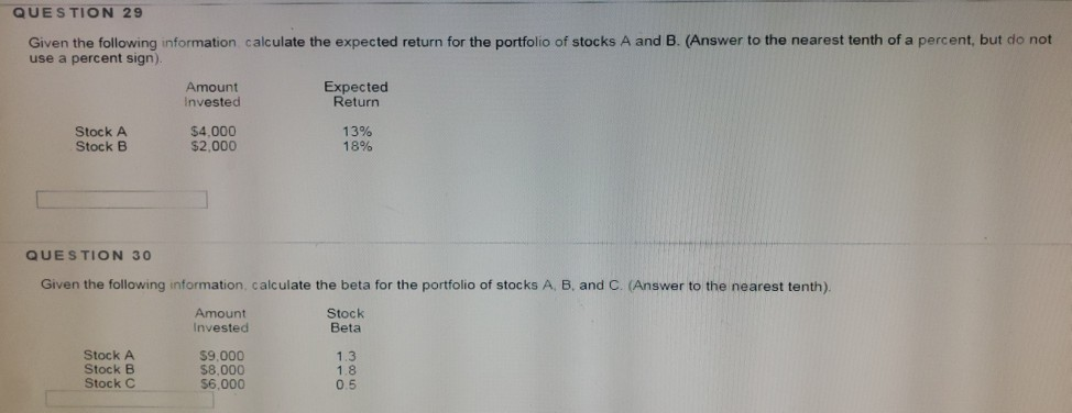  QUESTION 29 Given the following information calculate the expected return for