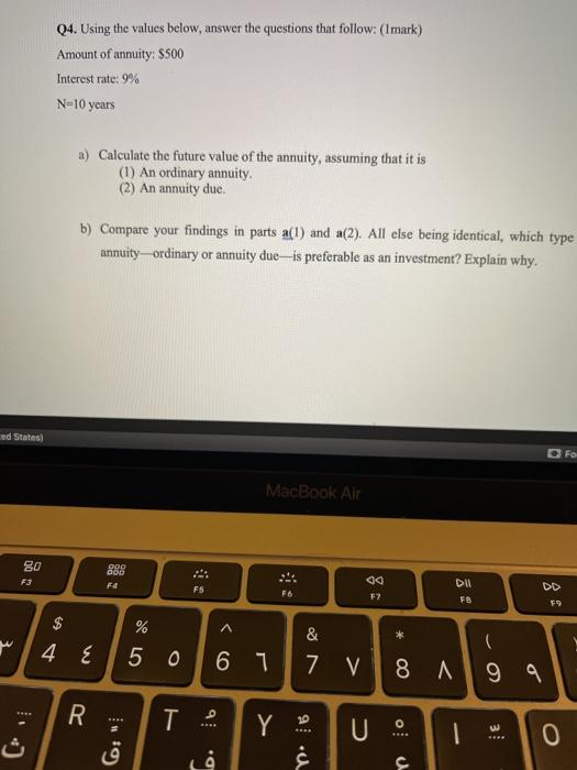  Q4. Using the values below, answer the questions that follow: (1