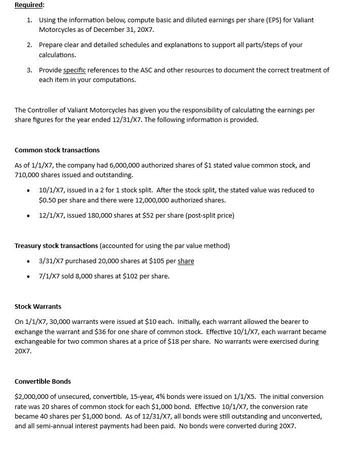 1. Using the information below, compute basic and diluted earnings per