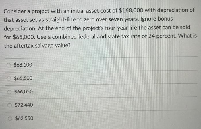 The answer is not $66,680 or $65,500. Consider a project with an