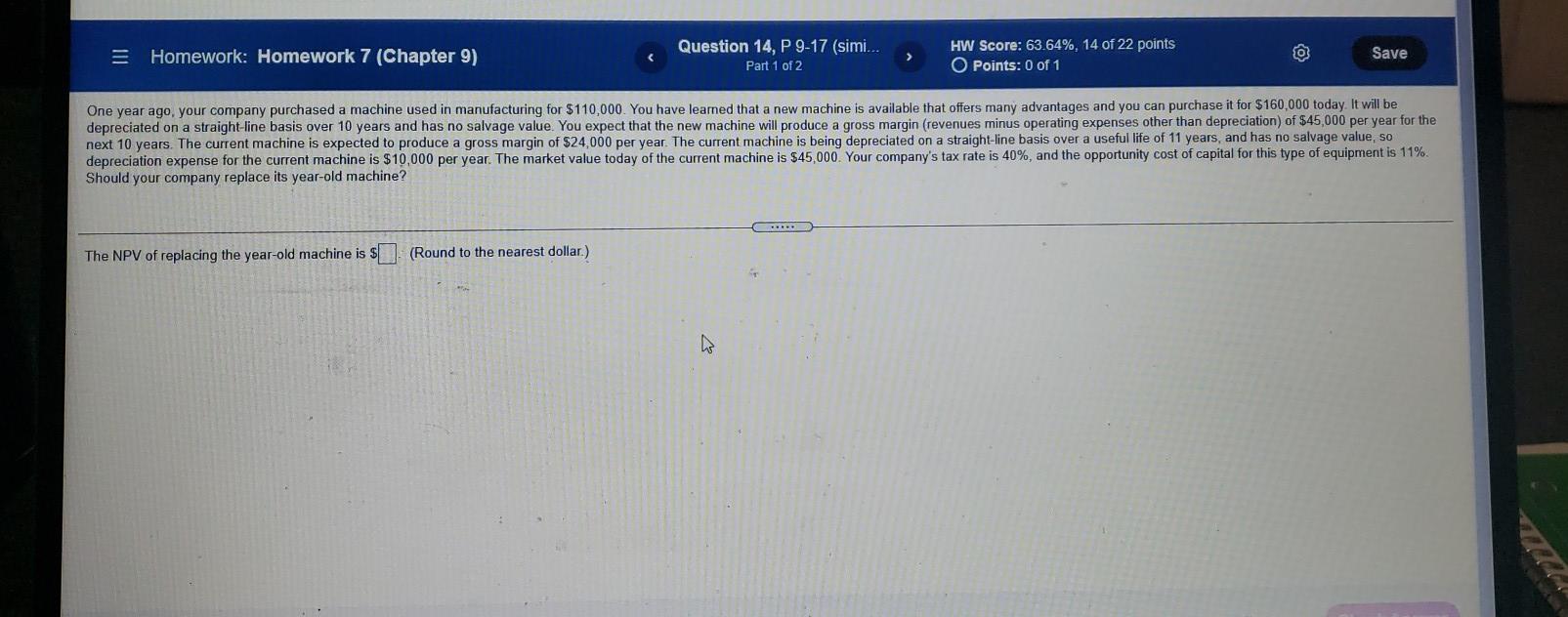 P 9-17 (simi... Part 1 of 2 HW Score: 59.09%, 13 of