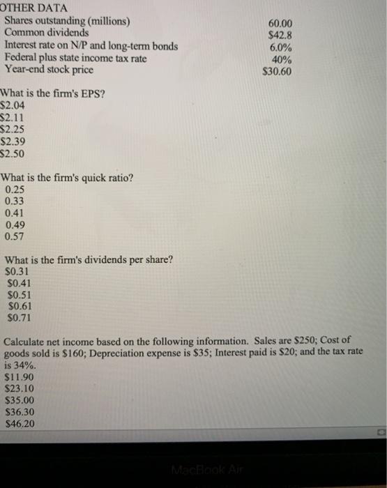 balance sheet and income statement shown below are for Byrd Inc, and