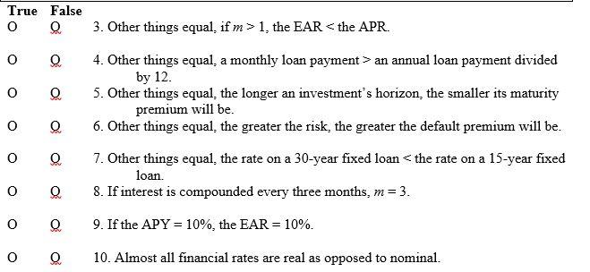True False O 0 3. Other things equal, if m> 1,