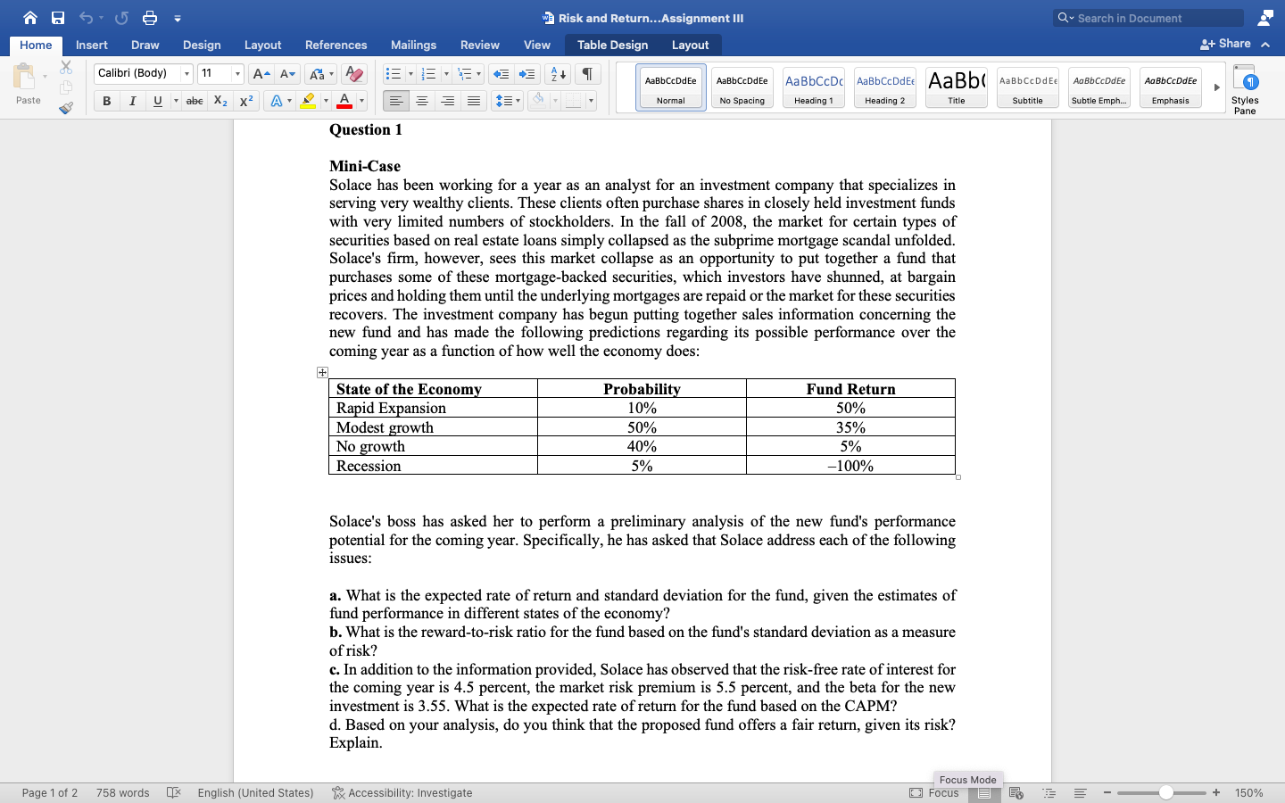 S5 w Risk and Return...Assignment III Q Search in Document Home