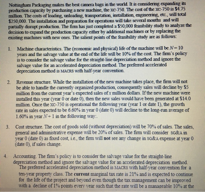 Complex question on excel. Please show inputs. Nottinghamm Packaging makes the best