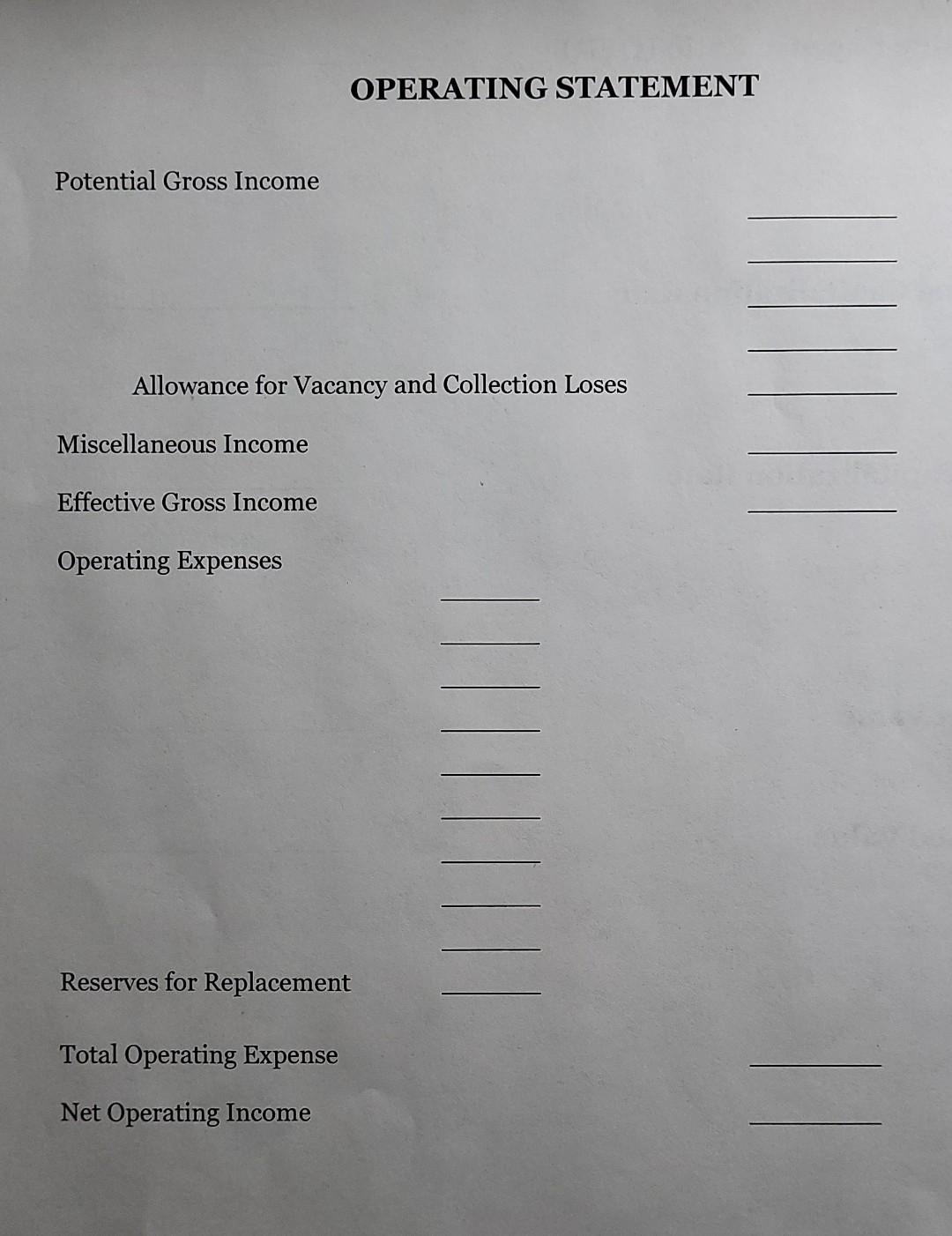 using the attached form and the owner's annual income and expense statement