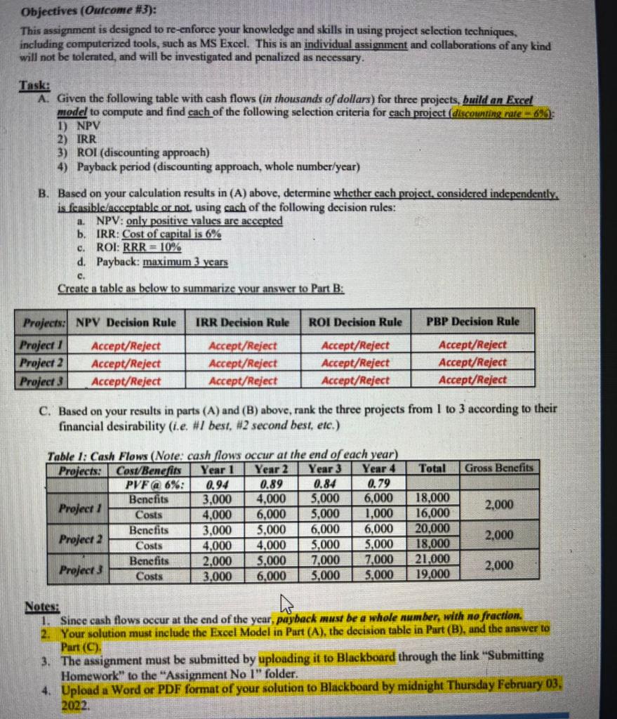 Objectives (Outcome #3): This assignment is designed to re-enforce your knowledge