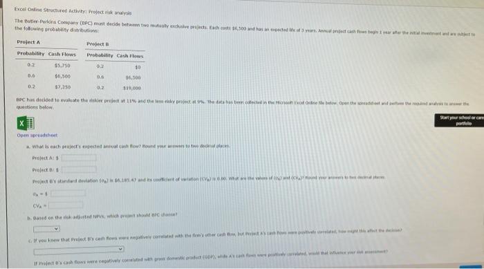  Excel Online Structured Activity Project risk analysis The Butler Parking Company