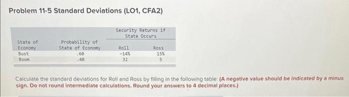  Problem 11.5 Standard Deviations (LO1, CFA2) Calculate the standard deviations for