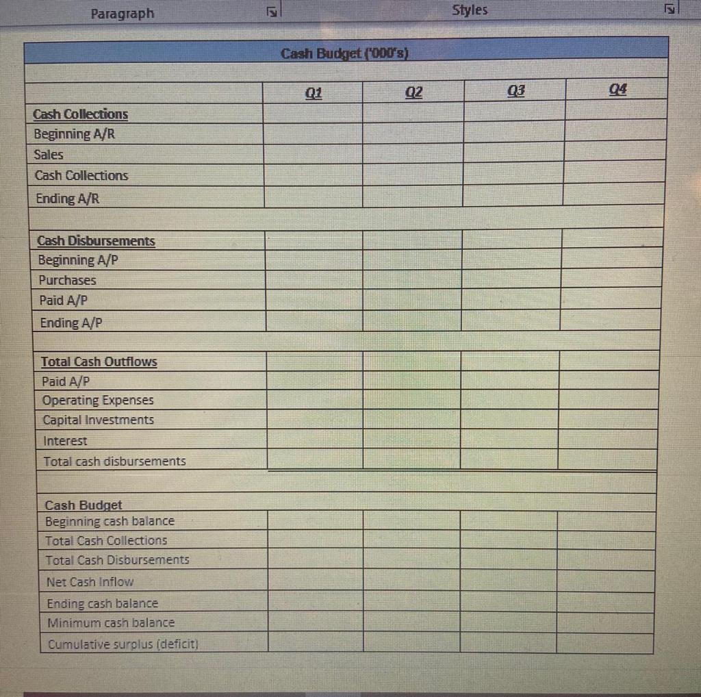 Flow Table Given Info 91 Q2 Q3 125$ Q4 200 $ Estimated