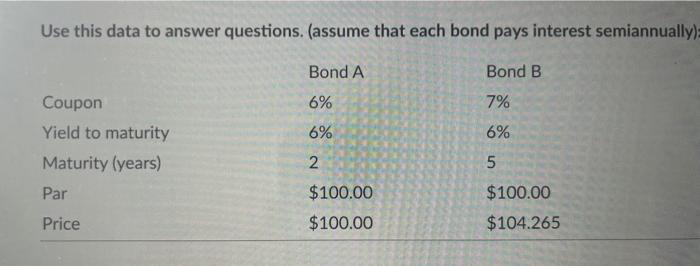 Use this data to answer questions. (assume that each bond pays