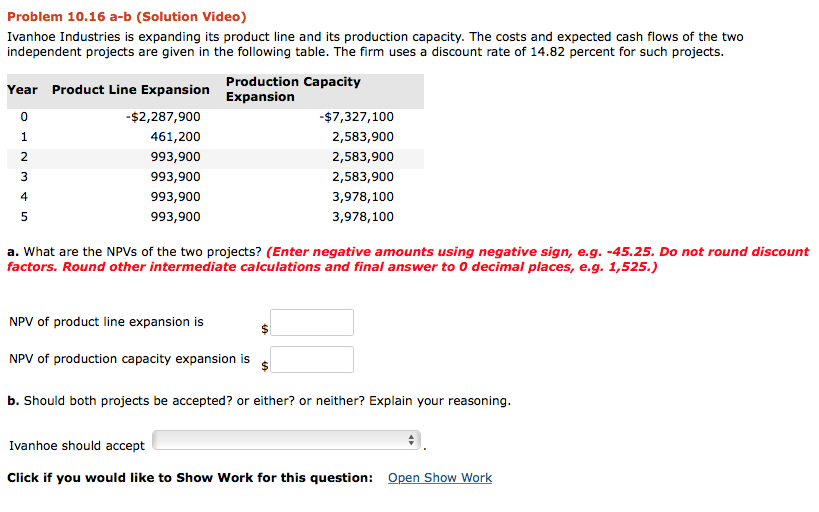 Problem 10.16 a-b (Solution Video) Ivanhoe Industries is expanding its product