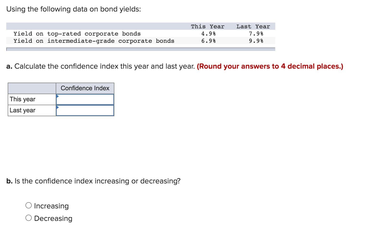 Using the following data on bond yields: Yield on top-rated corporate