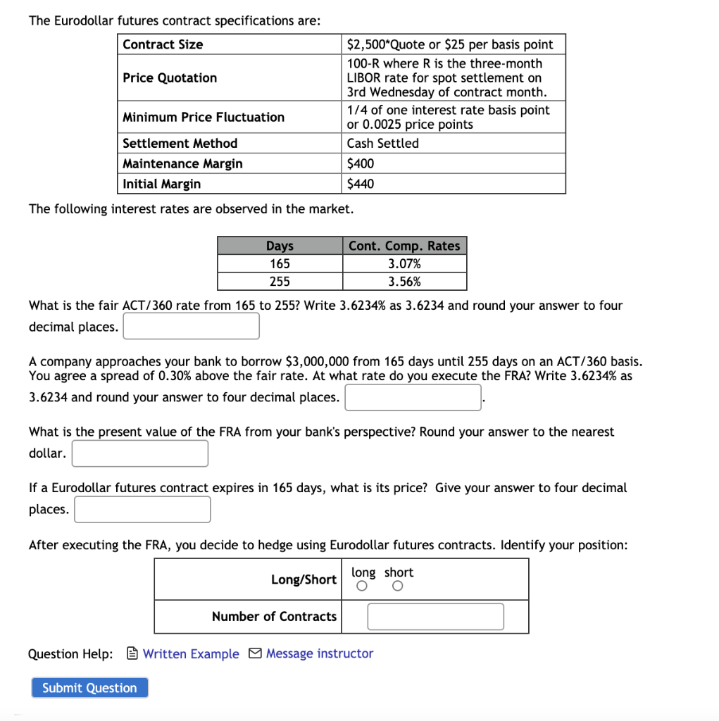  Derivative Finance HW Question; Please solve using Excel The Eurodollar futures