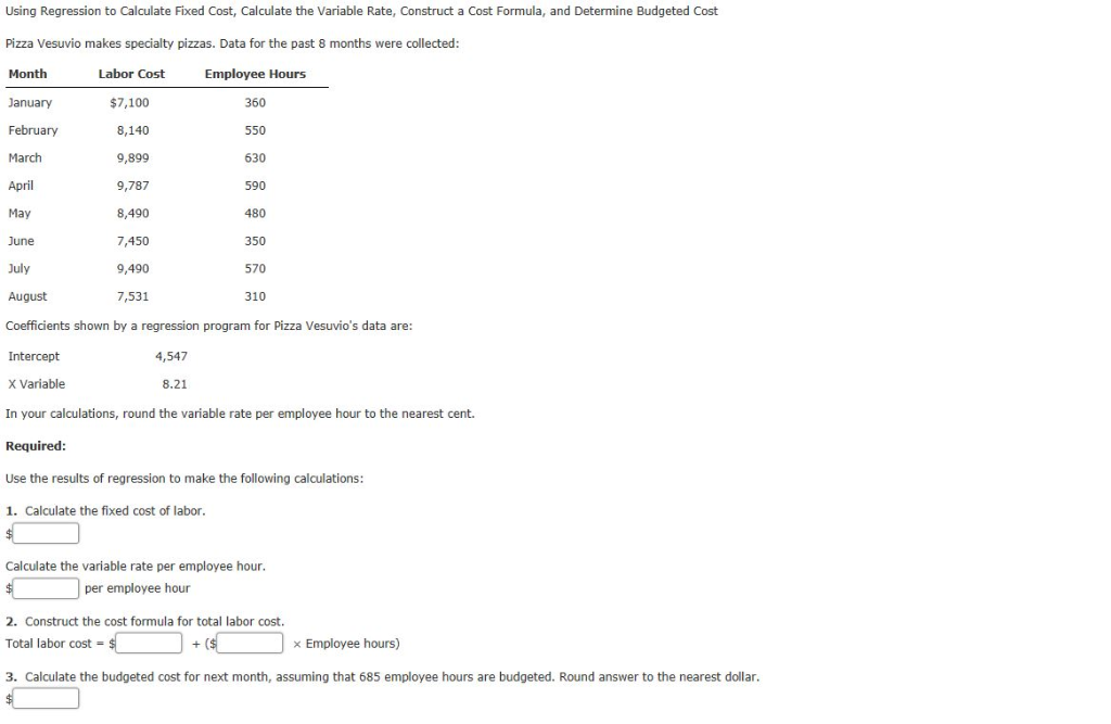 Using Regression to Calculate Fixed Cost, Calculate the Variable Rate, Construct