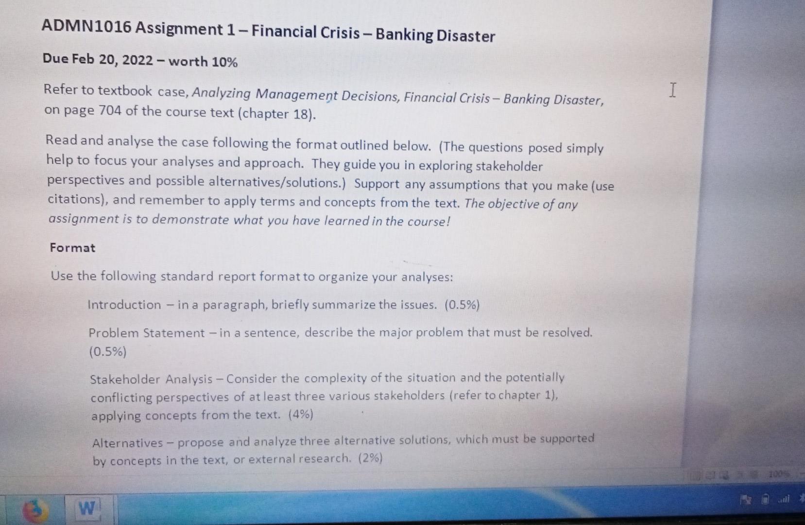  answer ADMN1016 Assignment 1 - Financial Crisis - Banking Disaster Due