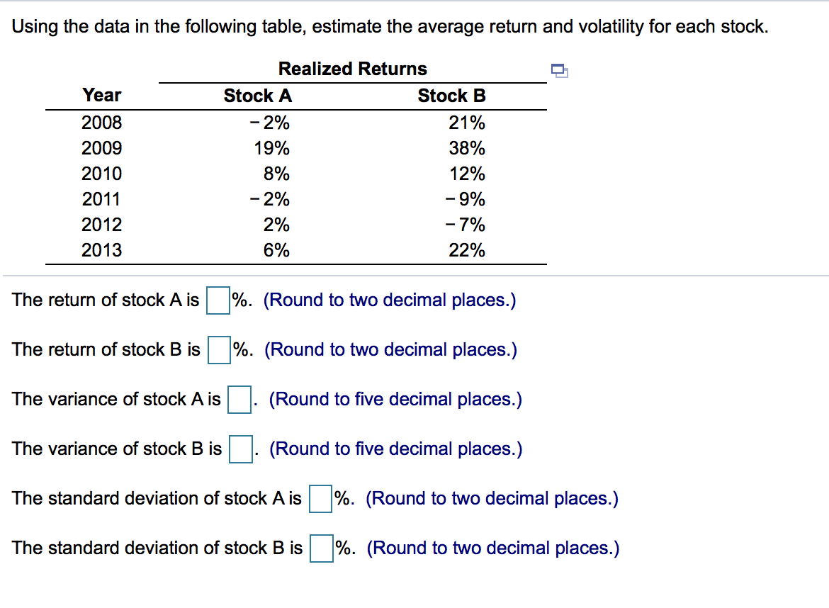  Using the data in the following table, estimate the average return