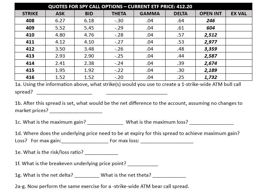  1a. Using the information above, what strike(s) would you use to