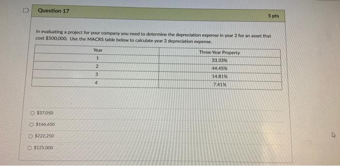  Question 17 5 pts In evaluating a project for your company