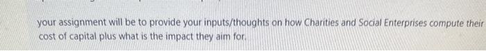  your assignment will be to provide your inputs/thoughts on how Charities