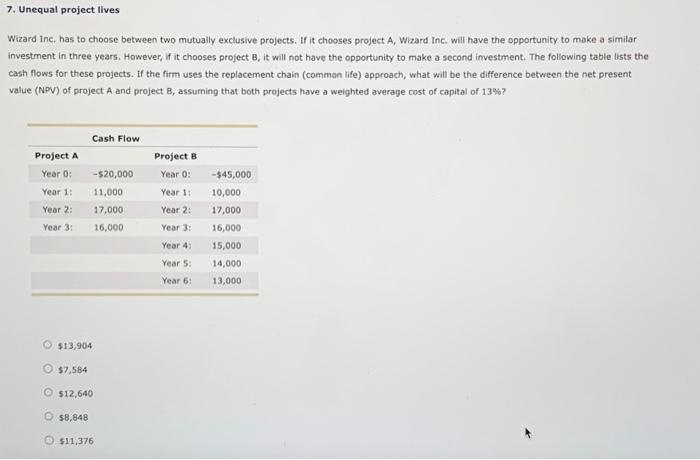  7. Unequal project lives Wizard inc. has to choose between two
