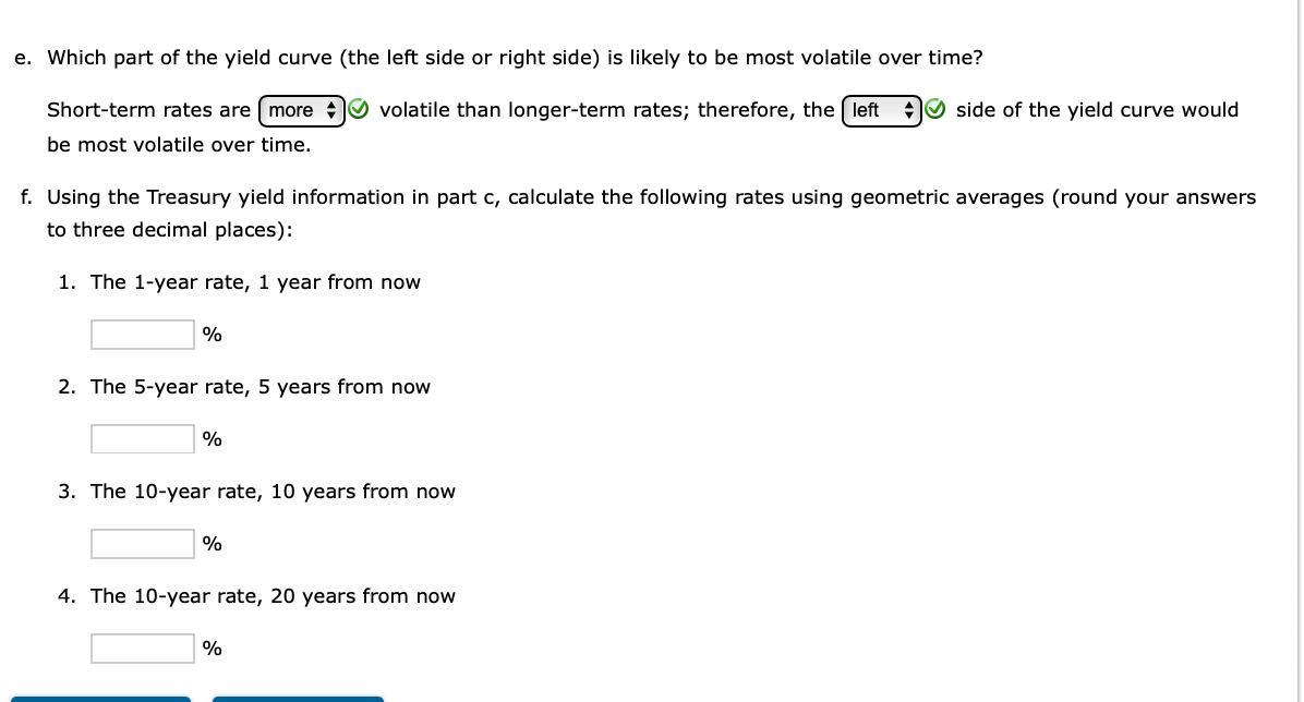 the yield curve. e. Which part of the yield curve (the left