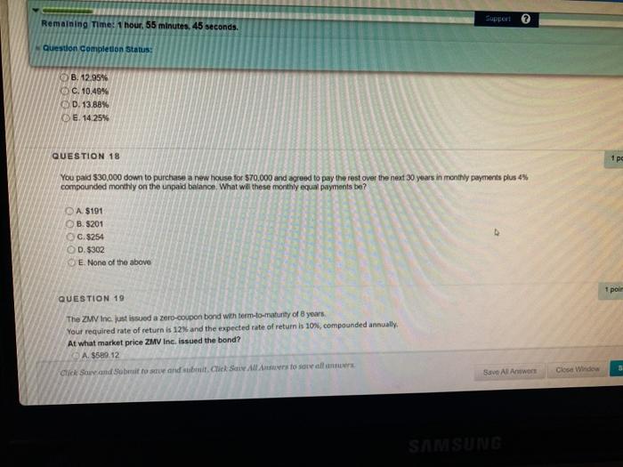  Remaining Time: 1 hour, 55 minutes, 45 seconds. Support Question Completion