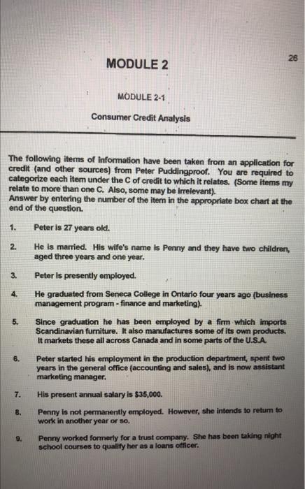  26 MODULE 2 MODULE 2-1 Consumer Credit Analysis The following items