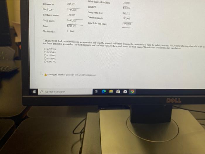 Sales $280,000 Net income 21.000 The new Cho thinks that investories are