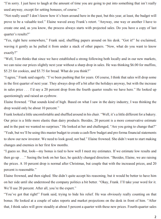 Input Sheet Production Budget Projected Balance Sheet Projected Income Statement Sales Budget