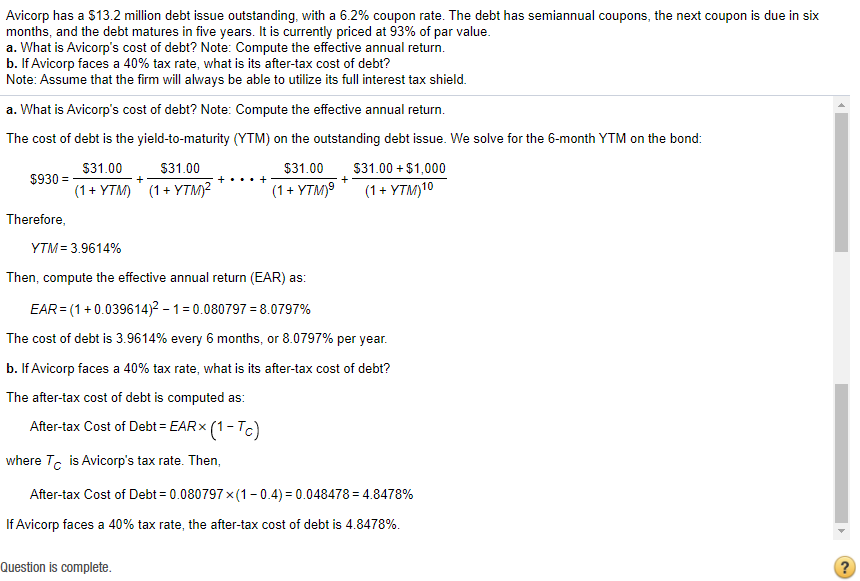 debt = 6.2402% is not the correct answer b. After tax cost