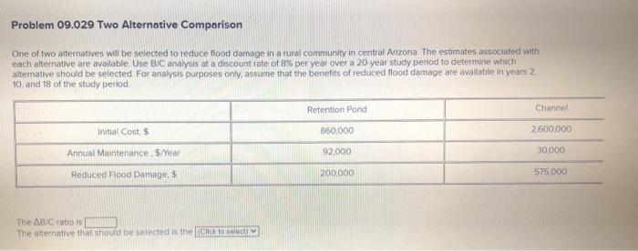  Problem 09.029 Two Alternative Comparison One of two alternatives will be