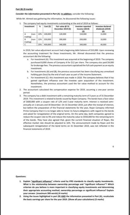  Part BD marks Consider the information presented in Port Ain o