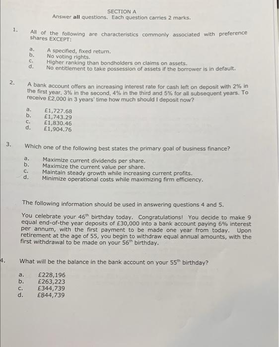  4. SECTION A Answer all questions. Each question carries 2 marks.
