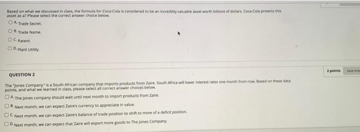  Based on what we discussed in class, the formula for Coca-Cola